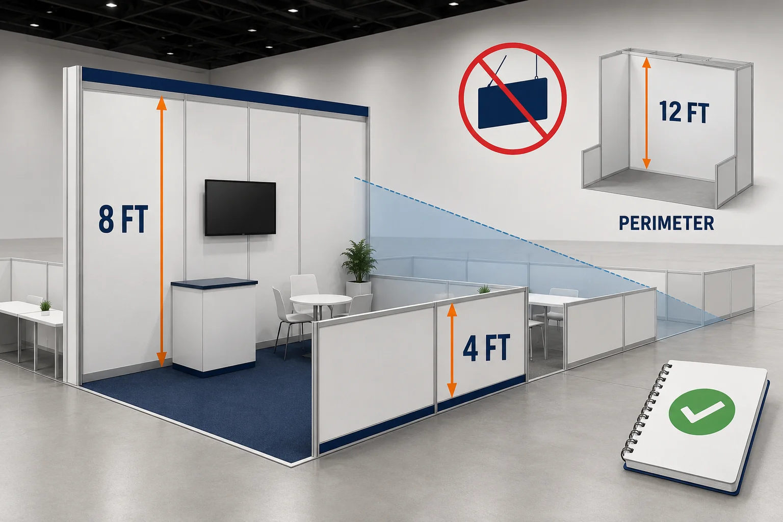LVCC booth height rules for inline booths diagram